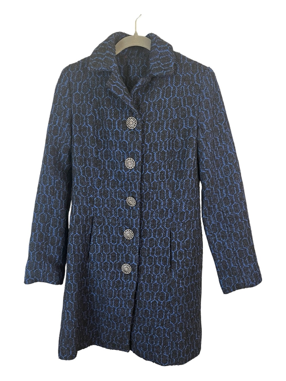 Merona Black/Navy Textured Wool Blend Geo Patterned Tailored coat